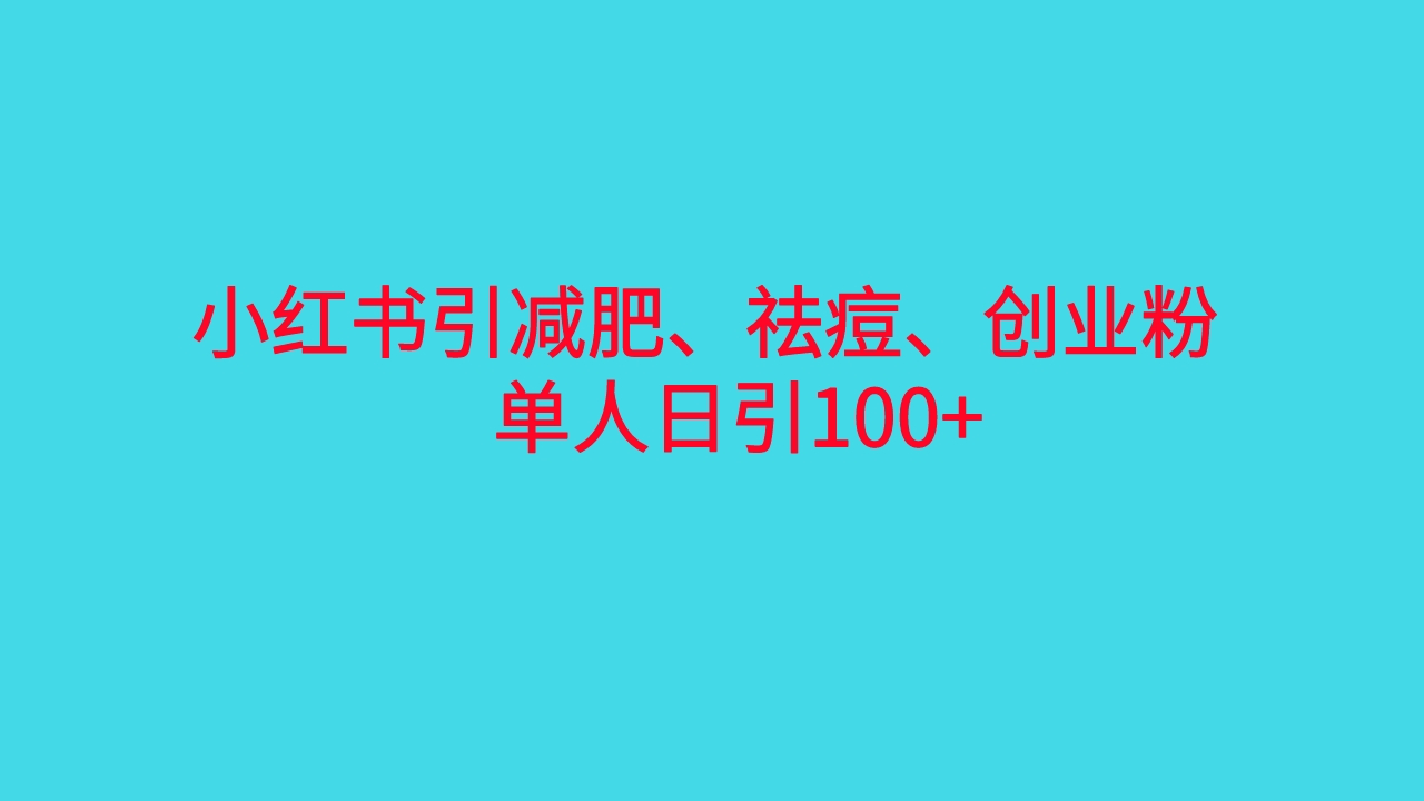 小红书精准引流，减肥，祛痘，创业粉单人日引100+带软件。2208期-AIGC资源中心