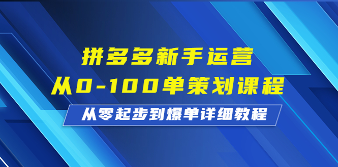 拼多多新手运营从0-100单策划课程，从零起步到爆单详细教程2318期-AIGC资源中心