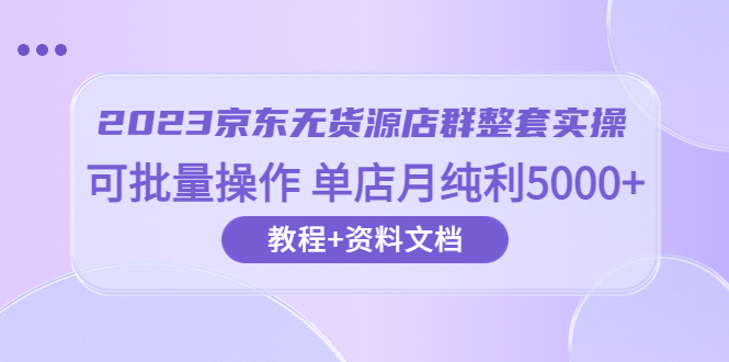 2023京东-无货源店群整套实操，可以批量操作,单店月净利润5000+（63节课+资料文档）1652期-AIGC资源中心