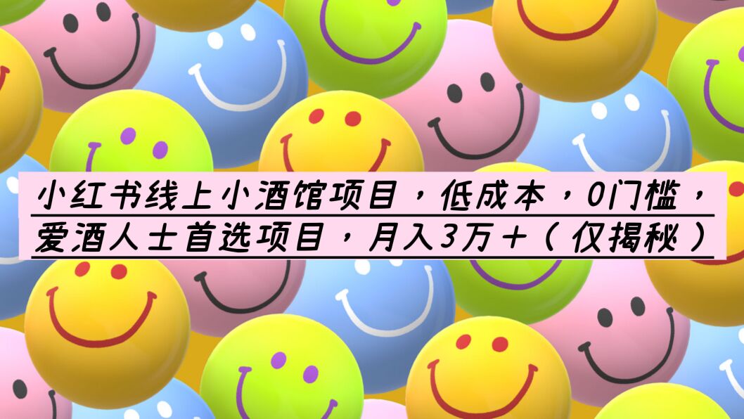 小红书线上小酒馆项目，低成本，0门槛，爱酒人士首选项目，月入3万+1545期-AIGC资源中心
