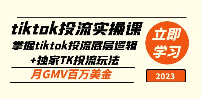 Tiktok投流实用课程:掌握tiktok投流底层逻辑+独家TK投流玩法，GMV百万美金月入。547期-AIGC资源中心