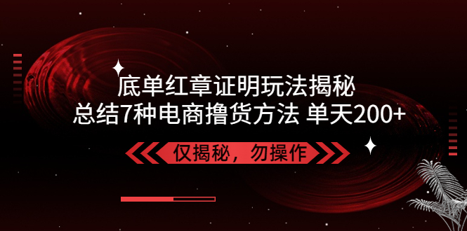 独家底单红章证明揭秘,电商发货七种方式撸货操作简单，每天200+【仅揭秘】568期-AIGC资源中心