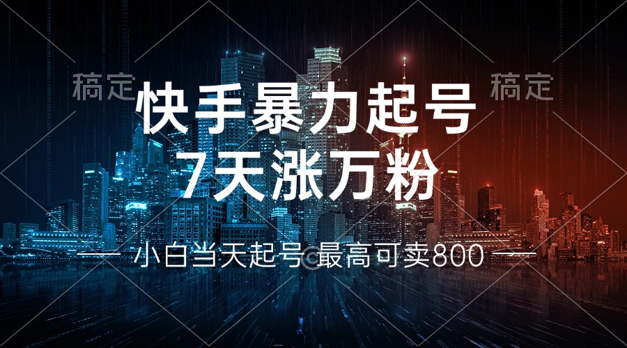 快手暴力起号,7天涨万粉,小白当天起号多种变现方式,账号回收,单月-AIGC资源中心