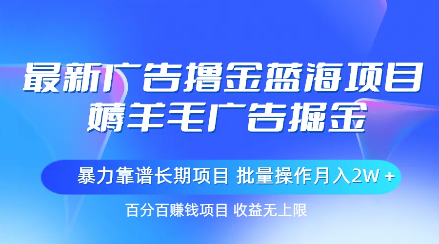 最新广告撸金蓝海项目,薅羊毛广告掘金长期项目批量操作月入2W＋-AIGC资源中心