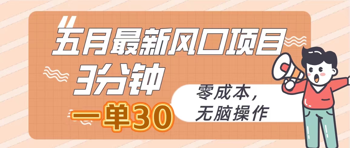 五月最新风口项目,3分钟一单30,零成本,无脑操作-AIGC资源中心