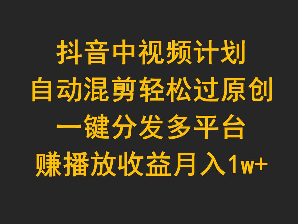 抖音中视频计划,自动混剪轻松过原创,一键分发多平台赚播放收益,月入1w+-AIGC资源中心