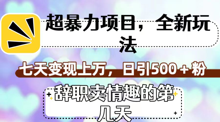 超暴利项目,全新玩法（辞职卖情趣的第几天）,七天变现上万,日引500+粉-AIGC资源中心