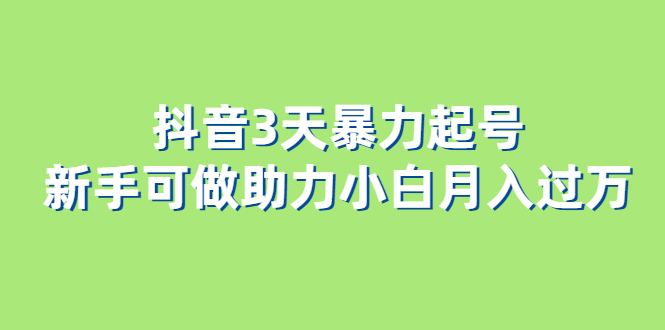 抖音3天暴力起号新手可做助力小白月入过万-AIGC资源中心