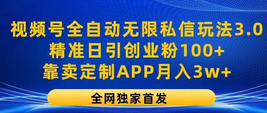 视频号全自动无限私信玩法3.0,精准日引创业粉100+,靠卖定制APP月入3w+-AIGC资源中心