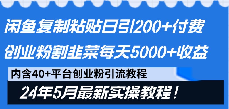 闲鱼复制粘贴日引200+付费创业粉,24年5月最新方法!割韭菜日稳定5000+收益-AIGC资源中心