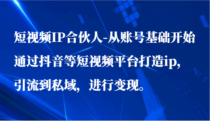 短视频IP合伙人-从账号基础开始通过抖音等短视频平台打造ip,引流到私域,进行变现。-AIGC资源中心