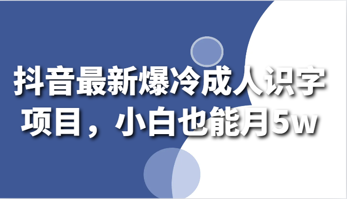 抖音最新爆冷成人识字项目,小白也能月5w-AIGC资源中心