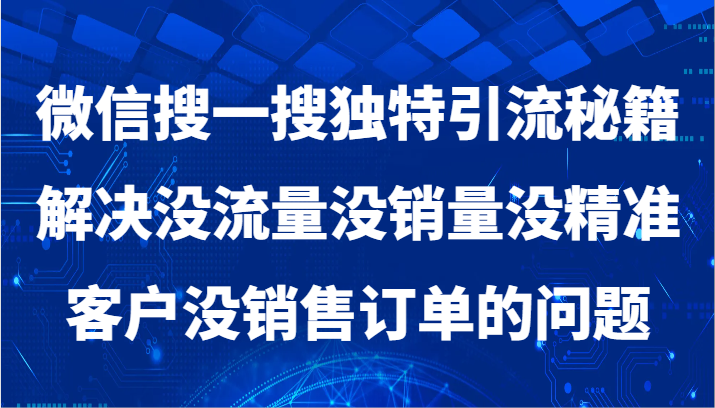 微信搜一搜暴力引流,解决没流量没销量没精准客户没销售订单的问题-AIGC资源中心