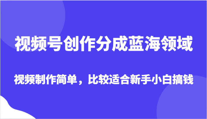 视频号创作分成蓝海领域,视频制作简单,比较适合新手小白搞钱(探索视频号创作新手小白的赚钱新途径)-AIGC资源中心