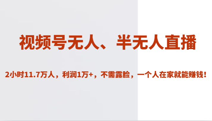 视频号无人、半无人直播2小时11.7万人,利润1万+,不需露脸,一个人在家就能赚钱!(视频号无人、半无人直播在家轻松赚钱的秘密武器)-AIGC资源中心