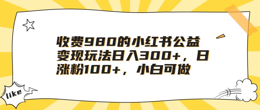 收费980的小红书公益变现玩法日入300+,日涨粉100+,小白可做(小红书公益绘本引流变现小白也能轻松赚钱的方法)-AIGC资源中心