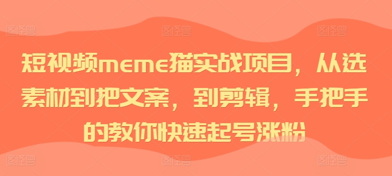 短视频meme猫实战项目,从选素材到把文案,到剪辑,手把手的教你快速起号涨粉-AIGC资源中心
