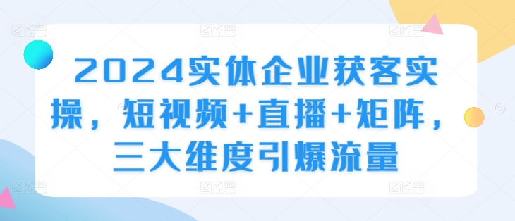 2024实体企业获客实操,短视频+直播+矩阵,三大维度引爆流量-AIGC资源中心