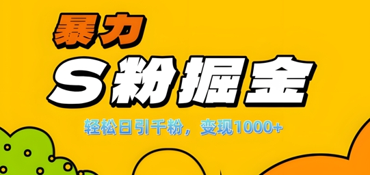 单人单机日引千粉,变现1k+,S粉流量掘金计划攻略-AIGC资源中心