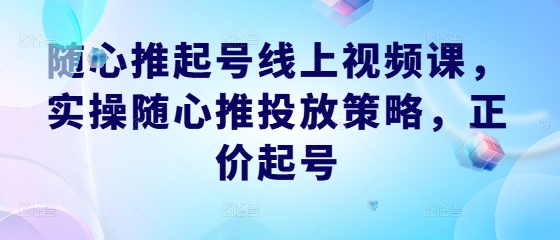 随心推起号线上视频课,实操随心推投放策略,正价起号-AIGC资源中心