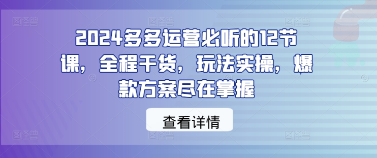 2024多多运营必听的12节课,全程干货,玩法实操,爆款方案尽在掌握-AIGC资源中心