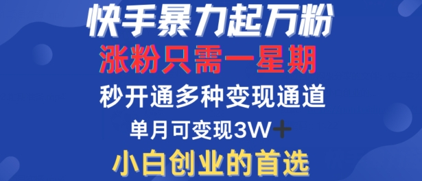 快手暴力起万粉,涨粉只需一星期,多种变现模式,直接秒开万合,单月变现过W-AIGC资源中心