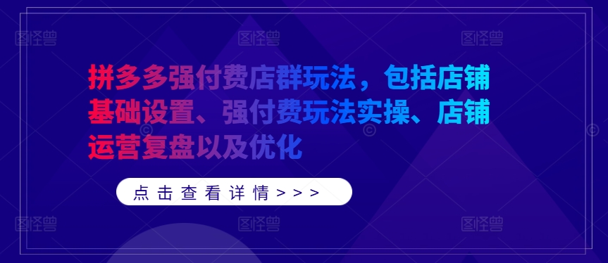 拼多多强付费店群玩法,包括店铺基础设置、强付费玩法实操、店铺运营复盘以及优化-AIGC资源中心