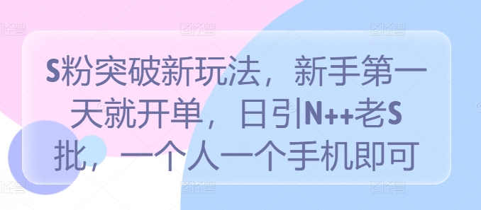 S粉突破新玩法,新手第一天就开单,日引N++老S批,一个人一个手机即可-AIGC资源中心