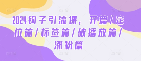 2024钩子引流课,开篇定位篇标签篇破播放篇涨粉篇-AIGC资源中心