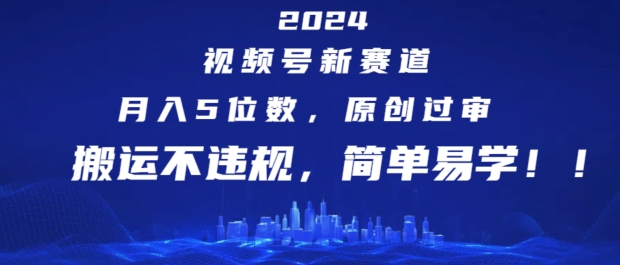 2024视频号新赛道,月入5位数+,原创过审,搬运不违规,简单易学-AIGC资源中心