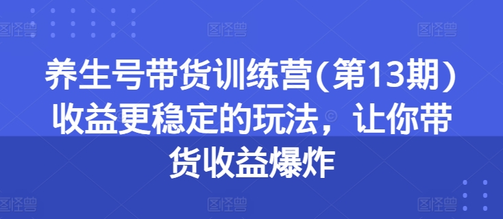 养生号带货训练营(第13期)收益更稳定的玩法,让你带货收益爆炸-AIGC资源中心