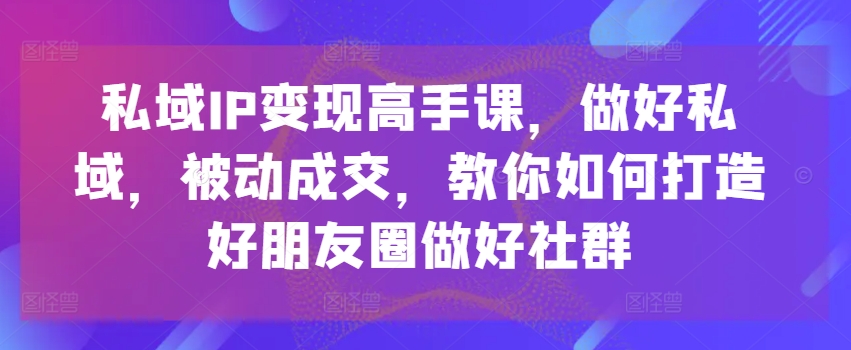 私域IP变现高手课,做好私域,被动成交,教你如何打造好朋友圈做好社群-AIGC资源中心