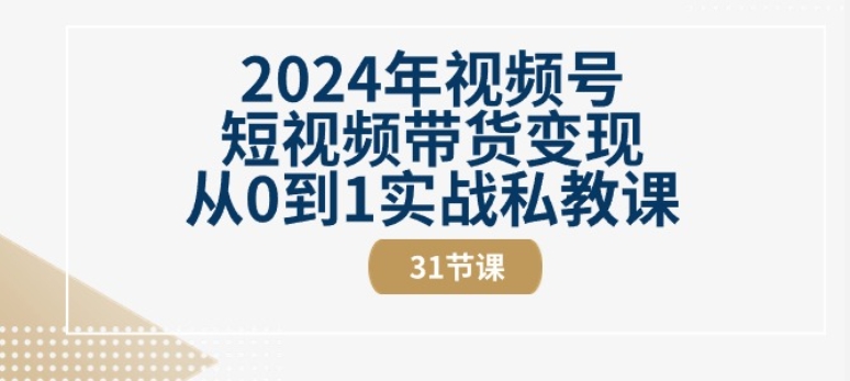 2024年视频号短视频带货变现从0到1实战私教课(31节视频课)-AIGC资源中心
