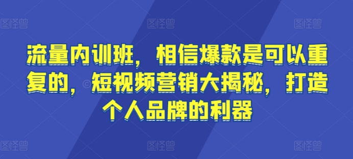 流量内训班,相信爆款是可以重复的,短视频营销大揭秘,打造个人品牌的利器-AIGC资源中心