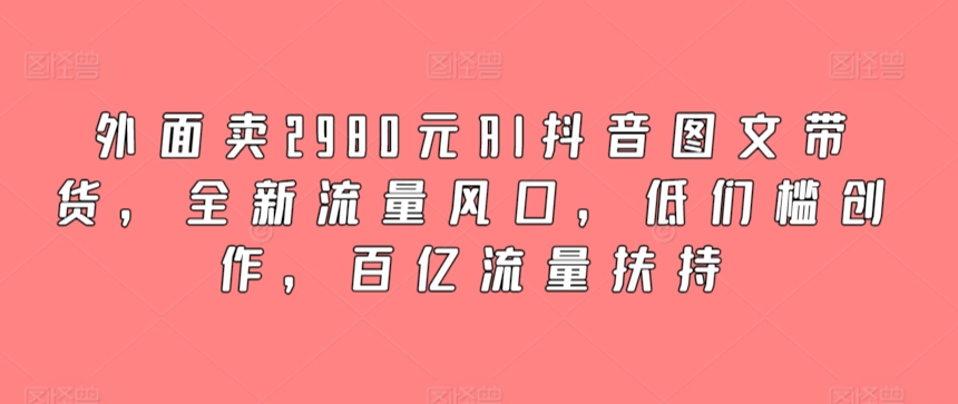 外面卖2980元AI抖音图文带货,全新流量风口,低们槛创作,百亿流量扶持-AIGC资源中心
