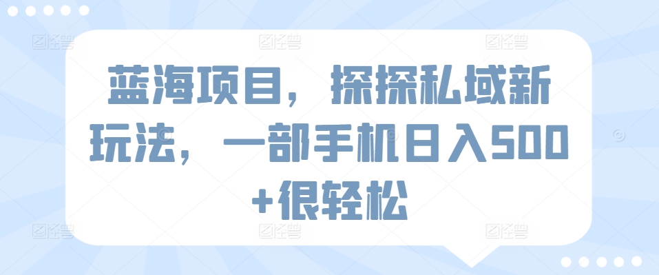 蓝海项目,探探私域新玩法,一部手机日入500+很轻松-AIGC资源中心