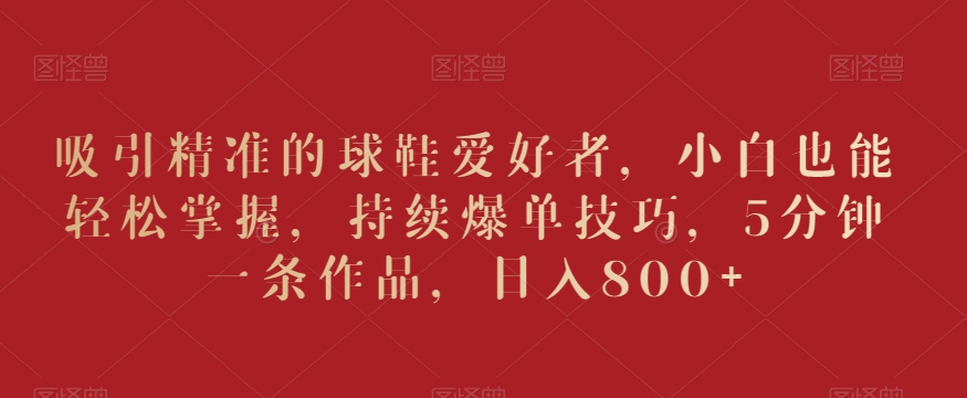 吸引精准的球鞋爱好者,小白也能轻松掌握,持续爆单技巧,5分钟一条作品,日入800+-AIGC资源中心