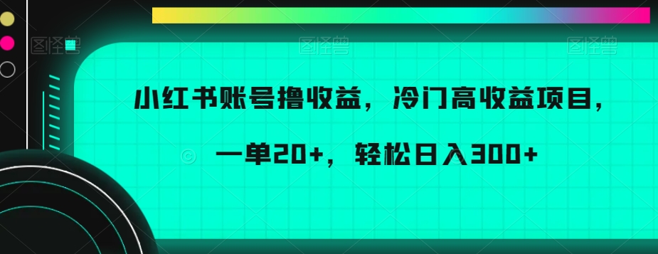小红书账号撸收益,冷门高收益项目,一单20+,轻松日入300+-AIGC资源中心