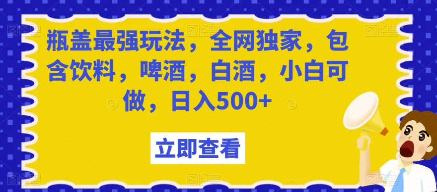 瓶盖最强玩法,全网独家,包含饮料,啤酒,白酒,小白可做,日入500+【揭秘】-AIGC资源中心