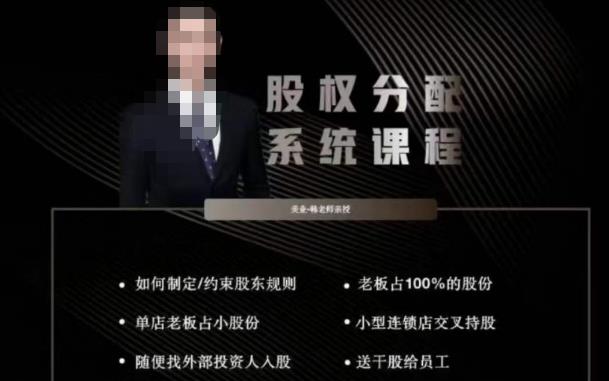 韩老师聊美业-美业股权分配系统课程,如何制定约束股东规则+老板占100%的股份+单店老板占小股份等(全面解析美业股权分配系统课程,助力创业者成功创业)-AIGC资源中心