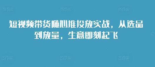 短视频带货随心推投放实战,从选品到放量,生意即刻起飞-AIGC资源中心