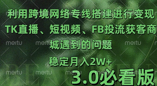 利用跨境电商网络及搭建TK直播、短视频、FB投流获客以及商城遇到的问题进行变现3.0必看版-AIGC资源中心