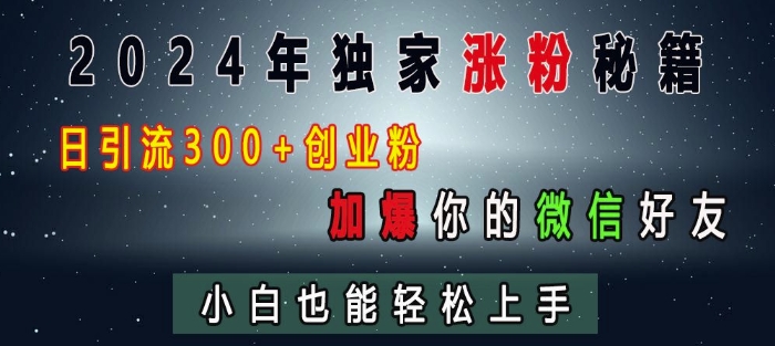 2024年独家涨粉秘籍,日引流300+创业粉,加爆你的微信好友,小白也能轻松上手-AIGC资源中心
