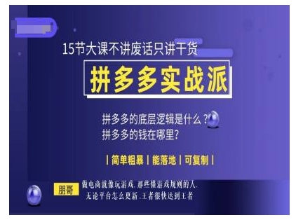 朋哥电商(拼多多实战派),15节大课不讲废话只讲干货,简单粗暴能落地可复制-AIGC资源中心