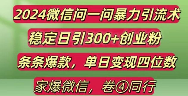 2024最新微信问一问暴力引流300+创业粉,条条爆款单日变现四位数-AIGC资源中心